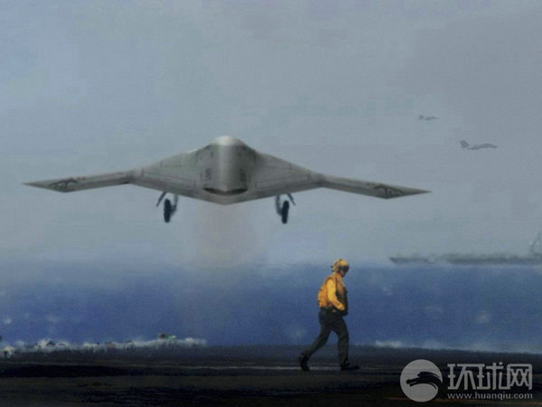 資料圖：X-47B無人機(jī)在航母上起降想象圖。