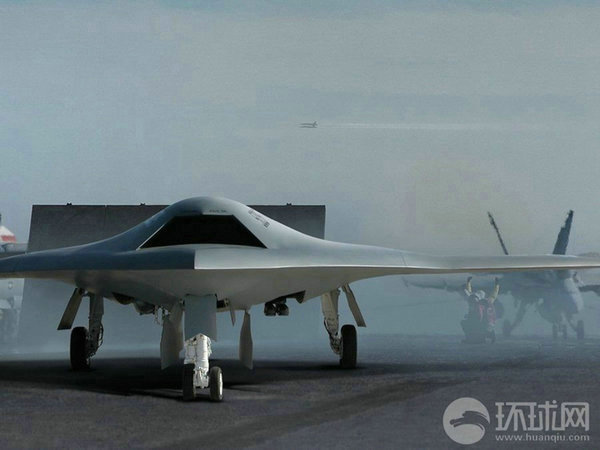 資料圖：X-47B無人機(jī)在航母上起降想象圖。