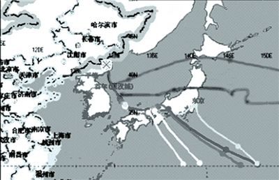 中國環(huán)保部發(fā)布的模擬軌跡圖。