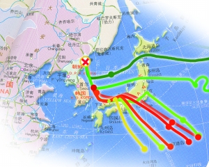 朝鮮核試驗放射性物質(zhì)軌跡示意圖。