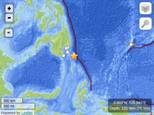 菲律賓海域發(fā)生4.9級(jí)地震震源深度120.9公里